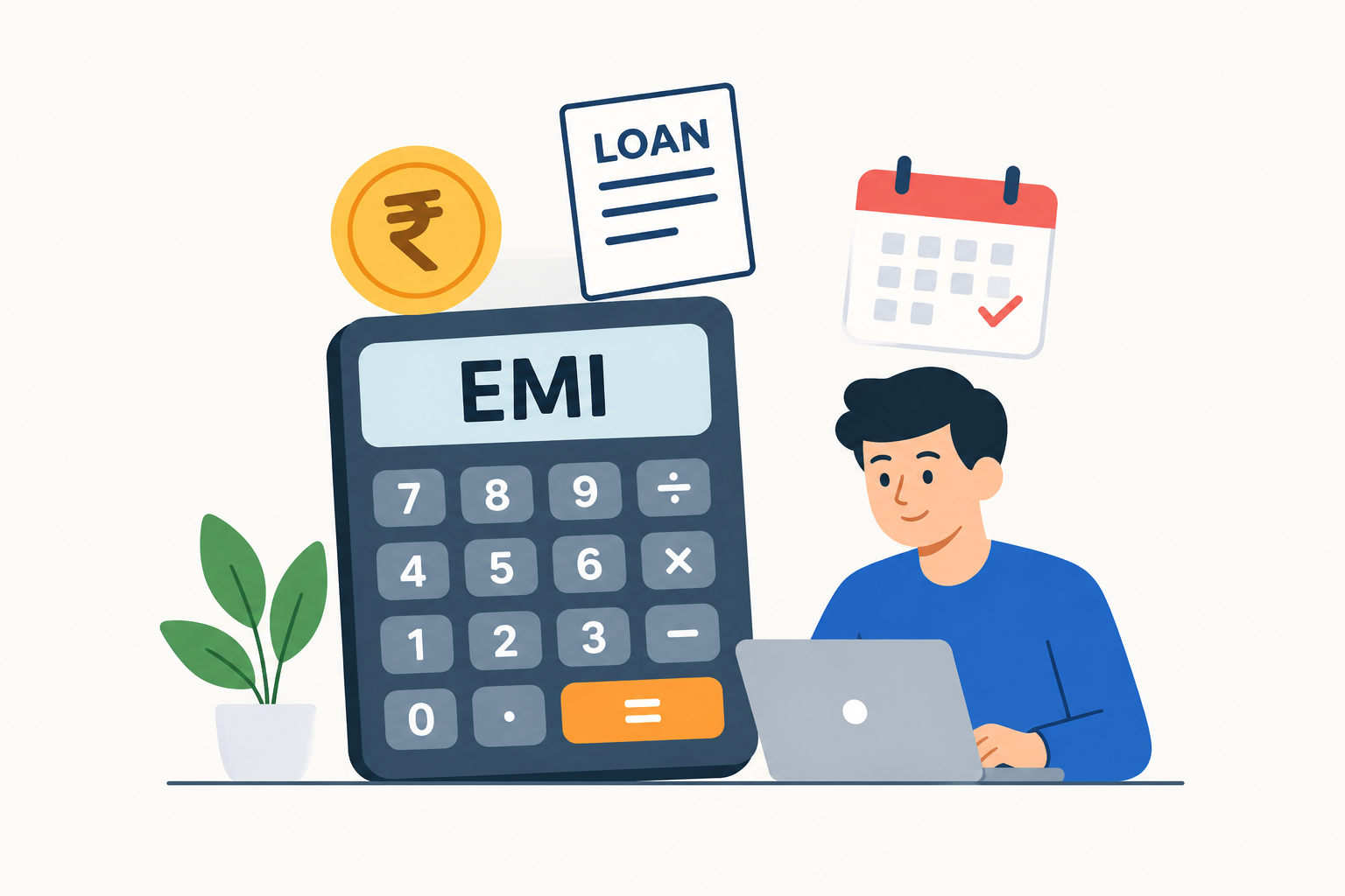 Instant loan EMI calculator showing monthly loan repayment planning, interest calculation, and personal finance management
